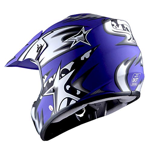 WOW Youth Kids Motocross BMX MX ATV Dirt Bike Helmet Star Matt Blue - Image 4