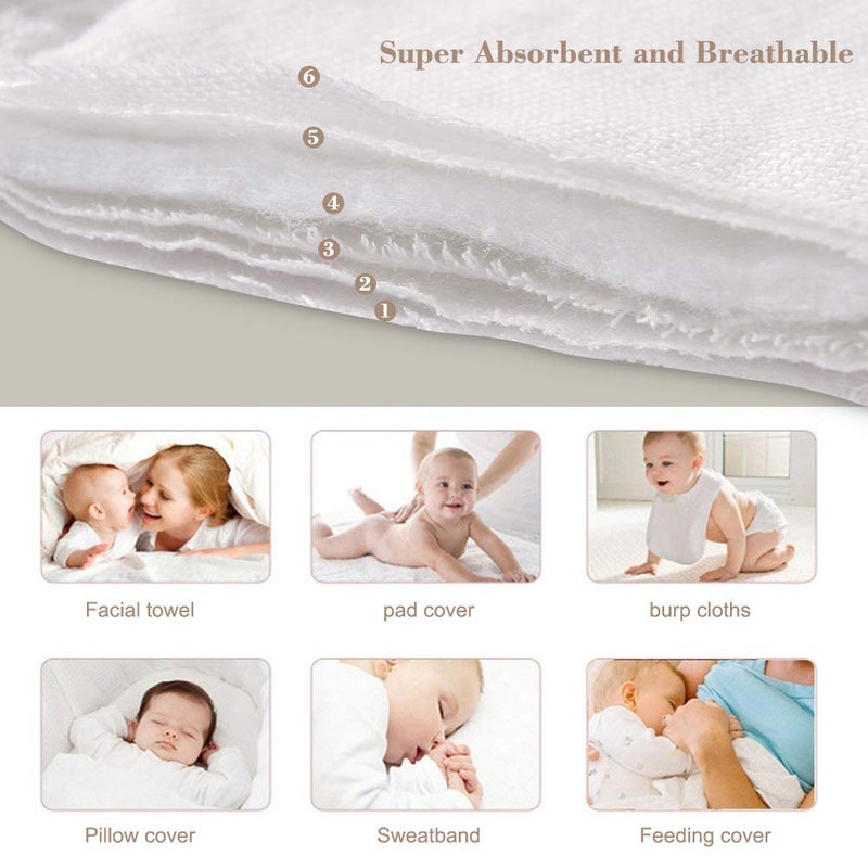 Fasoar Cotton Prefold Cloth Diapers - 100% Unbleached Premium Cotton, 6 Ply Baby Washable Diapers for Babies to Toddlers Multi-Use (10-35 lbs)(6ply 6 Count 01) - Image 3