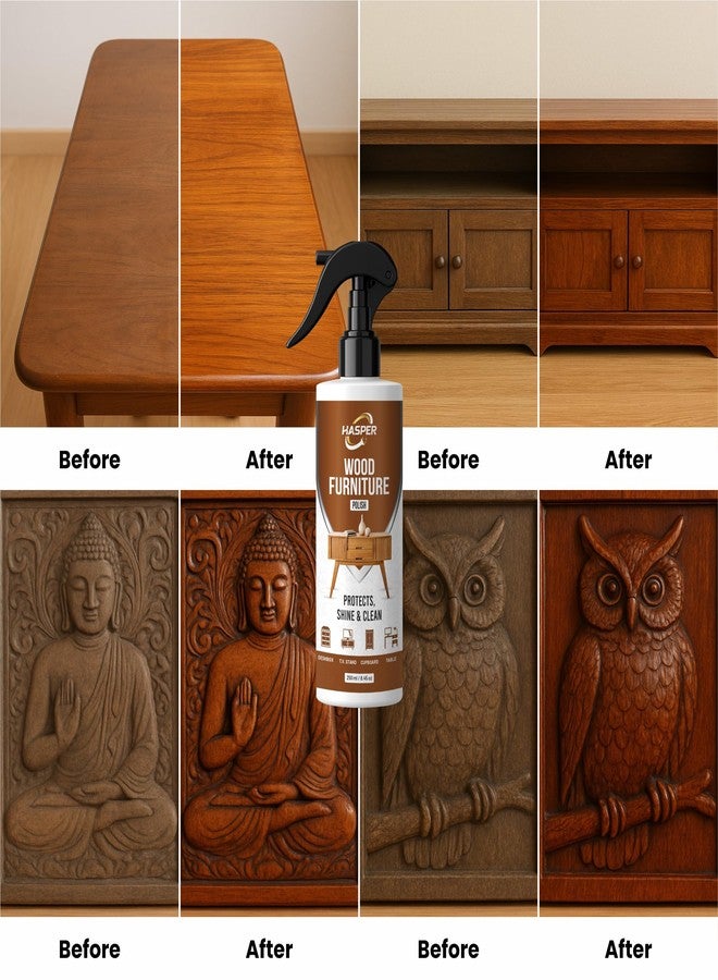 Hasper Wood Polish Spray for Furniture Cleaner & Shiner – Brown Wooden Liquid Varnish with Beeswax Oil | Anti-Fungal DIY Treatment for Cupboards, Doors, Laminate, Tiles | Stain & Mold Remover 250 Ml - Image 3