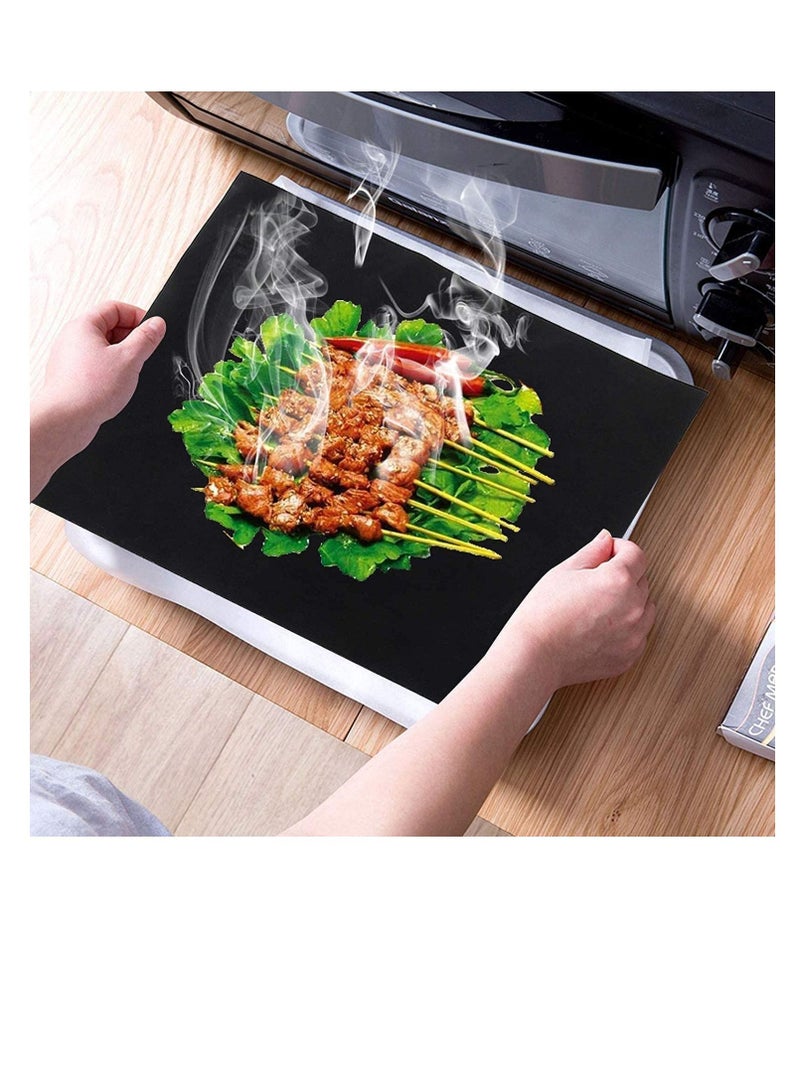 5pcs Reusable Non-Stick BBQ Grill Mat Pad, Baking Sheet Meshes Portable, Outdoor Picnic Cooking Barbecue Tool 40x33CM (Black) - Image 1