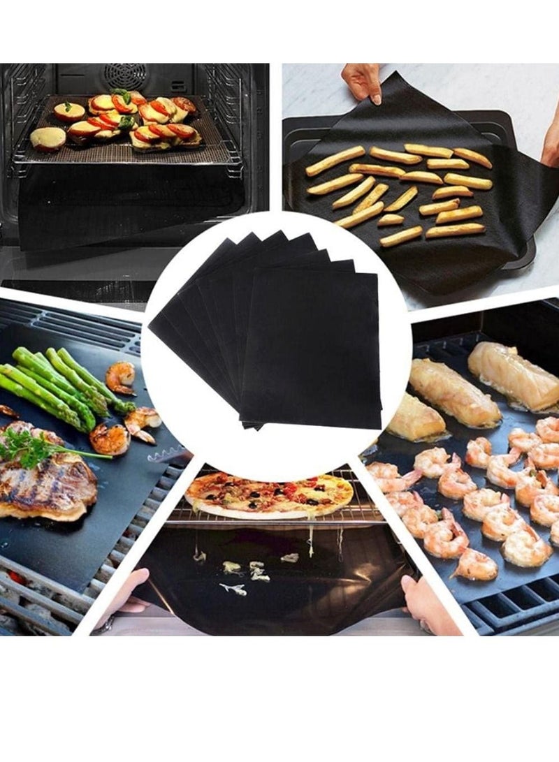 5pcs Reusable Non-Stick BBQ Grill Mat Pad, Baking Sheet Meshes Portable, Outdoor Picnic Cooking Barbecue Tool 40x33CM (Black) - Image 4