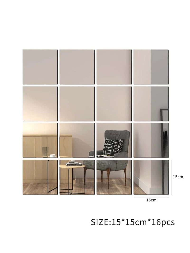 WallDaddy Glass Square Preciser 3D Acrylic Home Decorative Art Mirror Stickers For Wall|Wall Stickers For Living Room,Bed Room,Kitchen(Pack Of 16,Silver) - Image 3