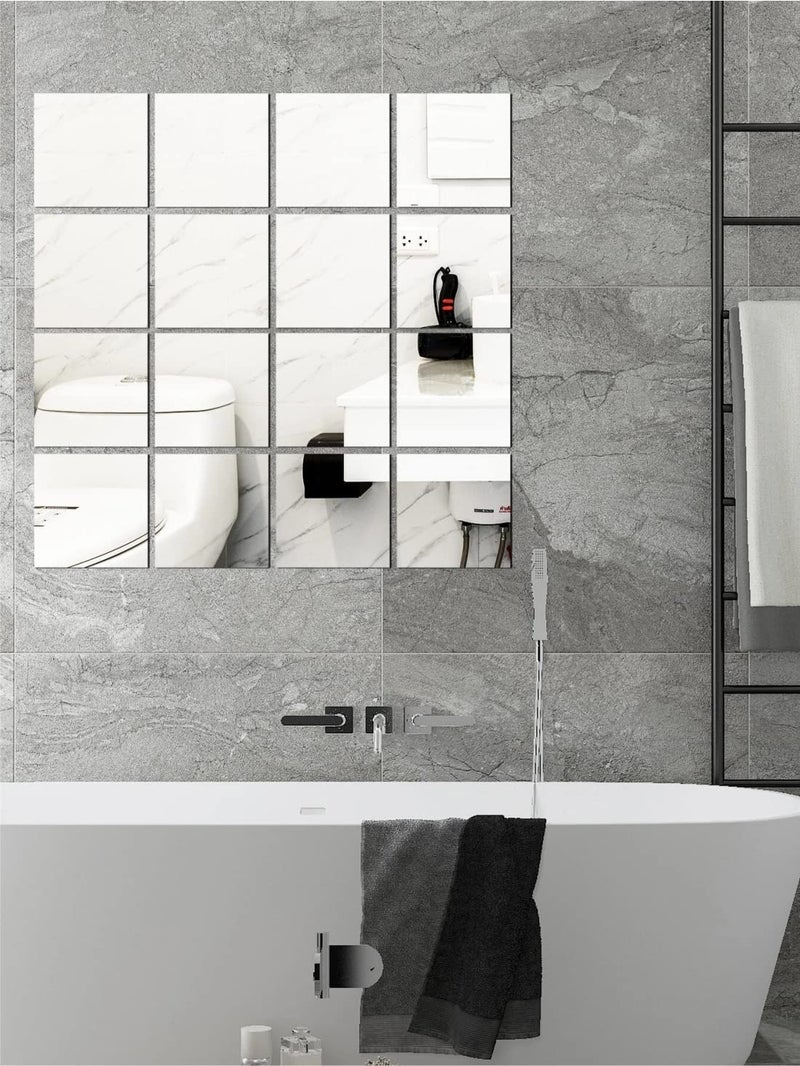 WallDaddy Glass Square Preciser 3D Acrylic Home Decorative Art Mirror Stickers For Wall|Wall Stickers For Living Room,Bed Room,Kitchen(Pack Of 16,Silver) - Image 5