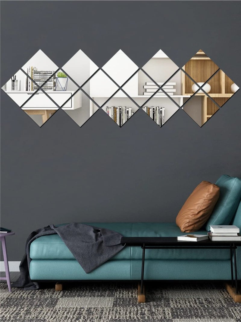 WallDaddy Glass Square Preciser 3D Acrylic Home Decorative Art Mirror Stickers For Wall|Wall Stickers For Living Room,Bed Room,Kitchen(Pack Of 16,Silver) - Image 4