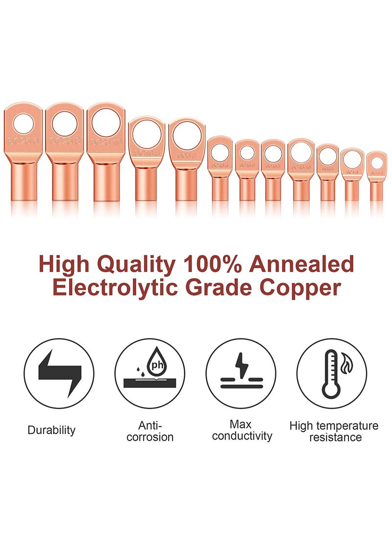 SYOSI 170 Pieces Copper Battery Cable Ends 12 Sizes Battery Wire Lugs Eyelets Tubular Ring Terminal Connectors SC Terminals for Automotive Supplies AWG4, AWG6, AWG8, AWG10, AWG12 (Metal Color)  - Image 4