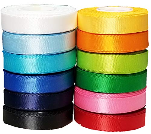 Q-YO 60 Yards (12x5yd) 3/8" Solid Popular Colors Satin Ribbon for Hair Bows, Dance, Floral Designs, Gift Wrapping, Sewing. - Image 1