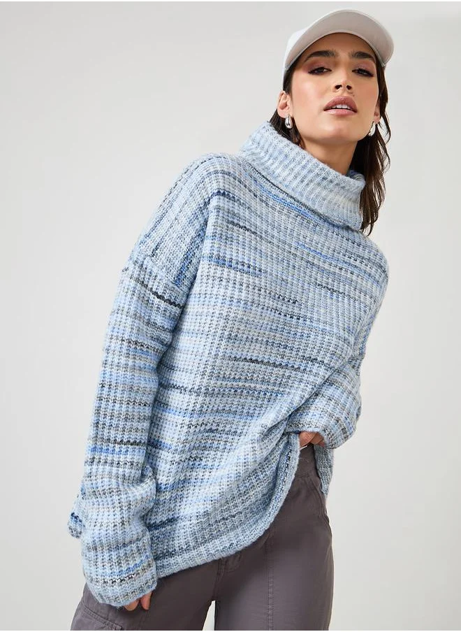 Styli Regular Fit Turtle Neck Chunky Knit Mixed Yarn Sweater