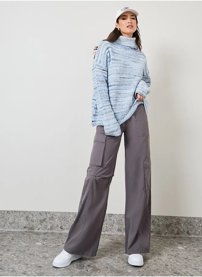 Styli Regular Fit Turtle Neck Chunky Knit Mixed Yarn Sweater