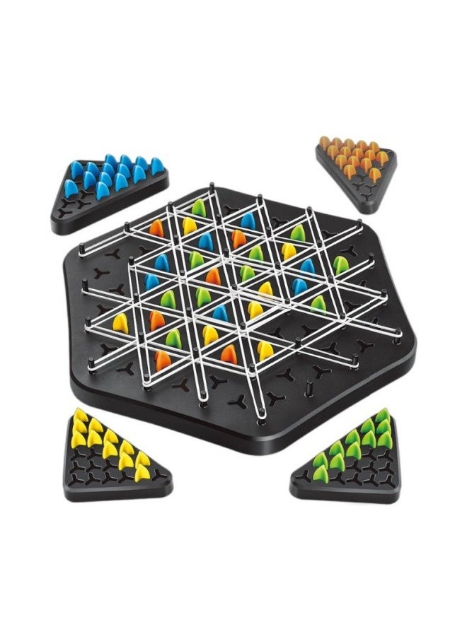 null - Chain Triangle Game, Interactive Pegboard Game, Triangle Chain Chess Strategy Chess Game with 4 Coloured Tiles and White Elastic Band for Kids Thinking Sports Party Game - Image 1