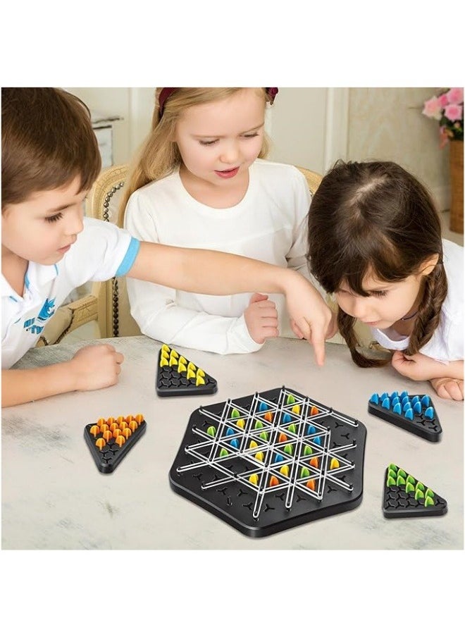 null - Chain Triangle Game, Interactive Pegboard Game, Triangle Chain Chess Strategy Chess Game with 4 Coloured Tiles and White Elastic Band for Kids Thinking Sports Party Game - Image 1