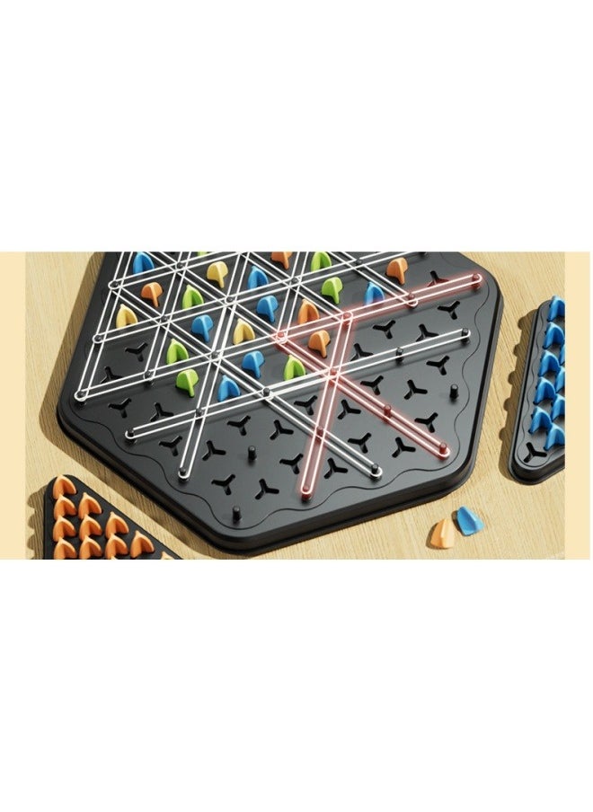 null - Chain Triangle Game, Interactive Pegboard Game, Triangle Chain Chess Strategy Chess Game with 4 Coloured Tiles and White Elastic Band for Kids Thinking Sports Party Game - Image 1