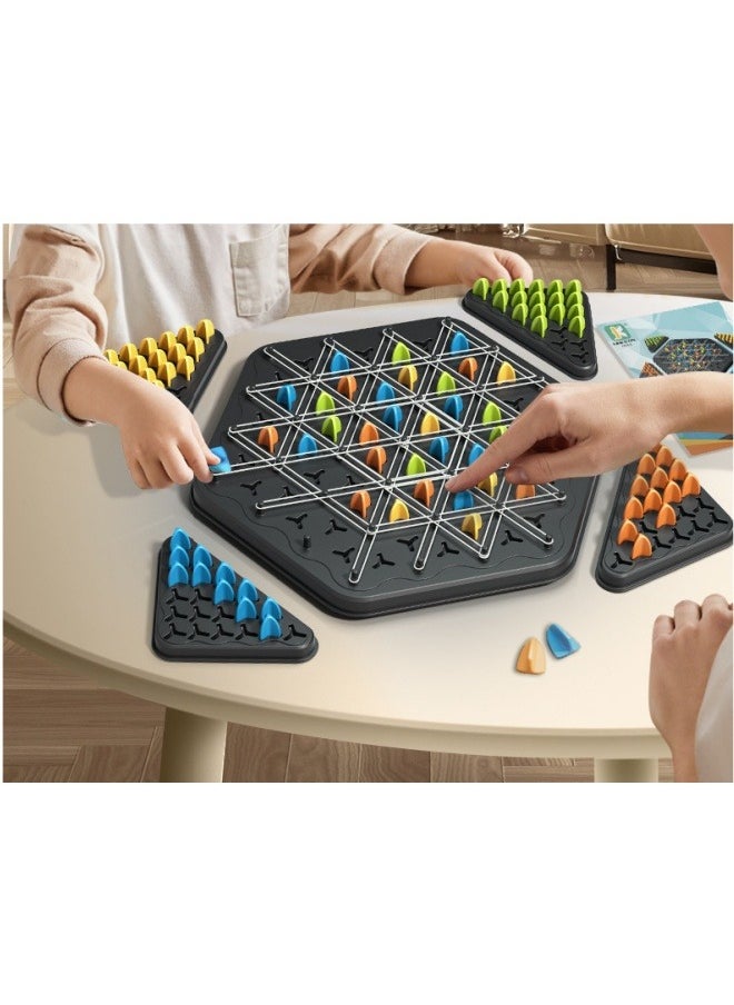 null - Chain Triangle Game, Interactive Pegboard Game, Triangle Chain Chess Strategy Chess Game with 4 Coloured Tiles and White Elastic Band for Kids Thinking Sports Party Game - Image 1