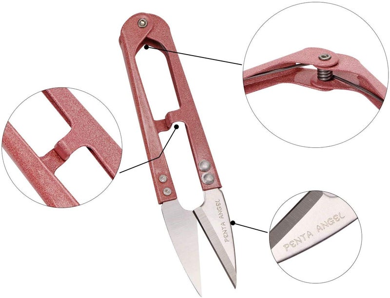 PENTA ANGEL 2Pcs Multicolor Mini Sewing Scissors Clipper 2Pcs Leather Scissors Sheath Cover Small Embroidery Thread Thrum Yarn Trimming Nipper U-Shaded Craft Cross Stitch Scissor(Pink/Gray) - Image 3