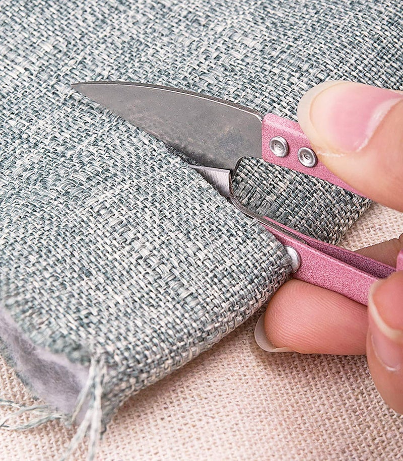 PENTA ANGEL 2Pcs Multicolor Mini Sewing Scissors Clipper 2Pcs Leather Scissors Sheath Cover Small Embroidery Thread Thrum Yarn Trimming Nipper U-Shaded Craft Cross Stitch Scissor(Pink/Gray) - Image 5