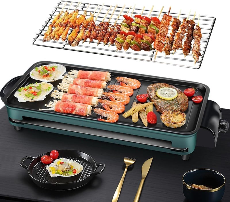 gluckluz Electric Griddle with Removable Temperature, Korean Grill Smokeless with Nonstick Coating Plate Control Immersible Flat Top Grill Burger Eggs Pancake BBQ Griddle Extra Large Cooking Surface - Image 1