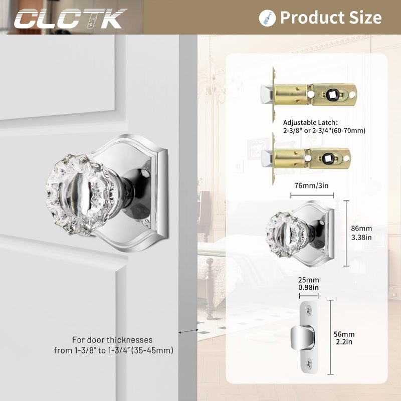 Clctk Crystal Door Knobs Interior, Passage Glass Door Knobs Polished Chrome Door Knobs For Hall Closet - Image 4
