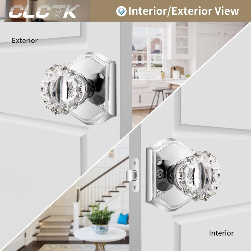 Clctk Crystal Door Knobs Interior, Passage Glass Door Knobs Polished Chrome Door Knobs For Hall Closet - Image 2