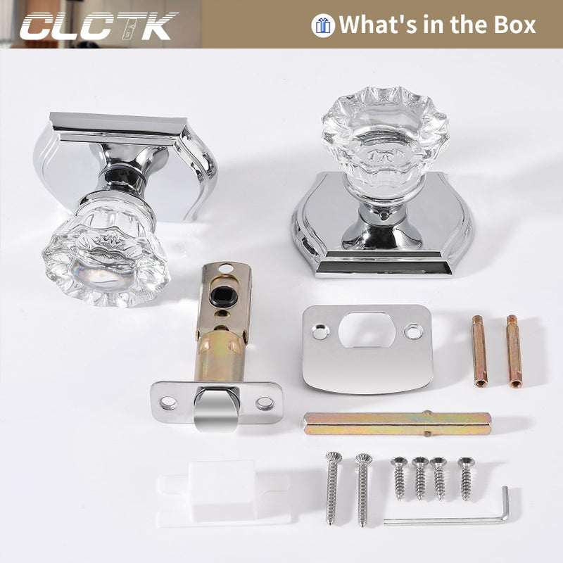Clctk Crystal Door Knobs Interior, Passage Glass Door Knobs Polished Chrome Door Knobs For Hall Closet - Image 5