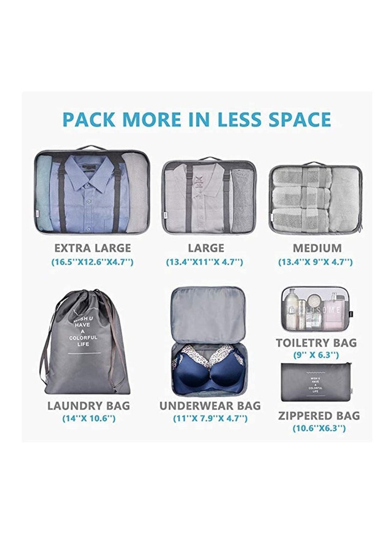 تفاصيل التعبئة والتغليف : 7 قطعة السفر الأمتعة منظم حزمة حقيبة مستحضرات التجميل ( رمادي ) - Image 3