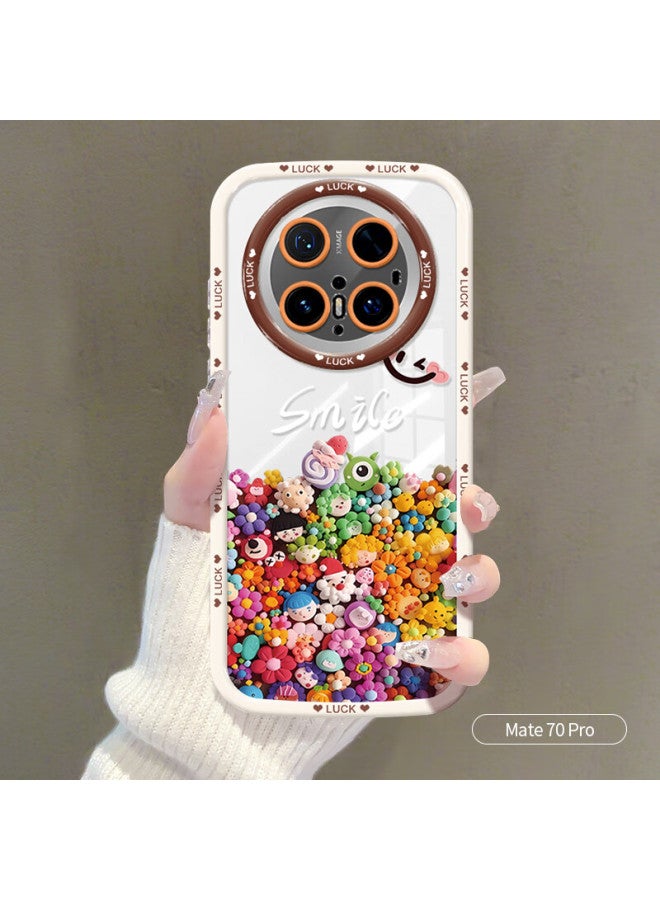 Inkaida Yingkaida Huawei Mate 70 Pro Phone Case Mate 70 Pro Full Protection Case Anti-drop Anti-fingerprint Men And Women Creative Protective Shell Puff Shell Colorful Little Doll + Lanyard - Image 2