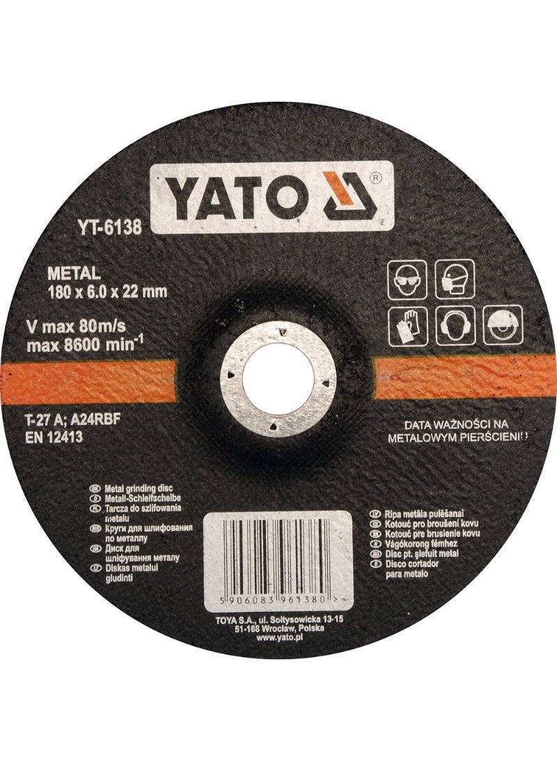 YATO Metal Grinding Disc 180x6.0x22mm  YT-6138