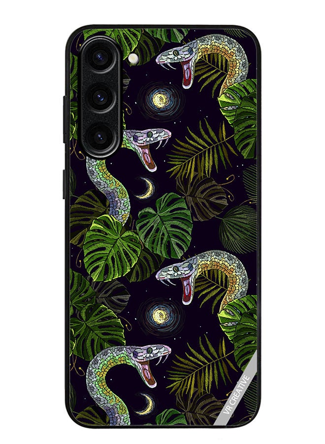 VR CREATIVE Protective Case Cover For Samsung Galaxy S23 Plus Embroidery Snakes, Night Sky And Tropical Palm Leaves Design Multicolour - Image 1