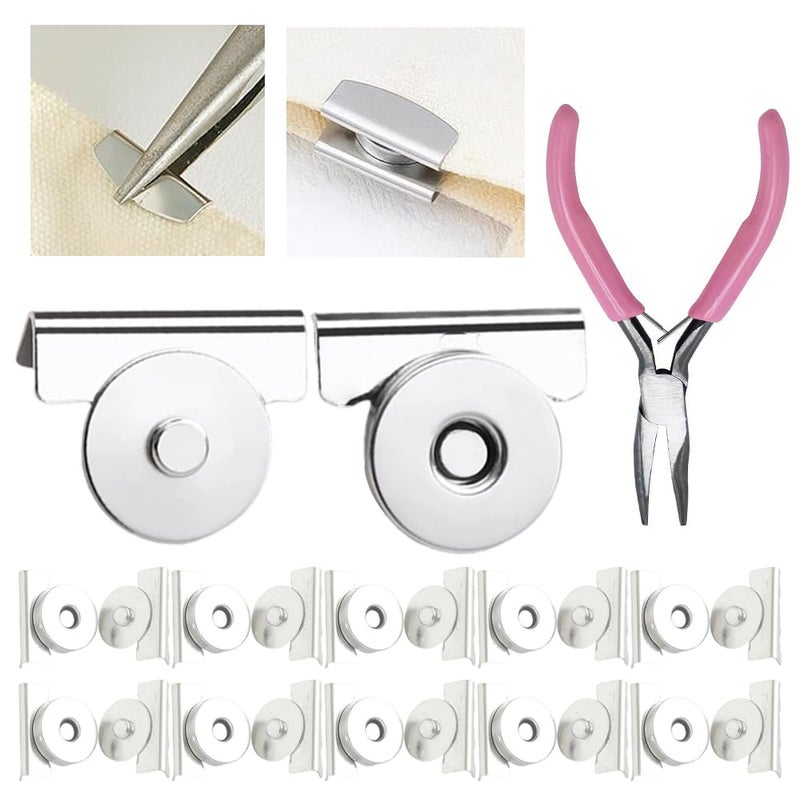Ouliget No Sewing Required Metal Magnetic Buckle,Seamless Magnetic Bag Clip Purse Clasp,No-Sewing Clip Closures Clothing Bags DIY Crafts,with Needle Nose Pliers,10 Pairs - Image 1