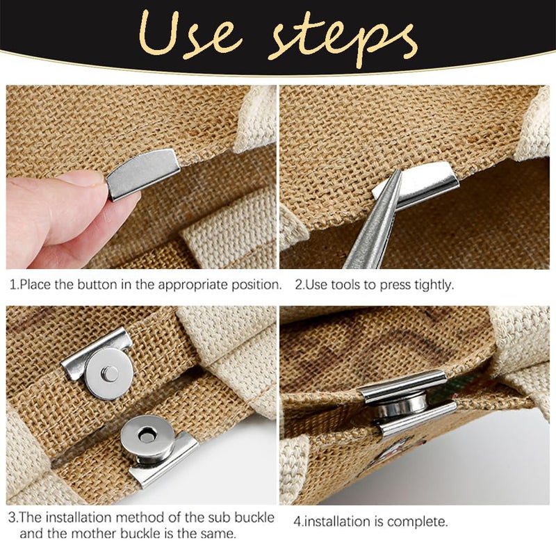 Ouliget No Sewing Required Metal Magnetic Buckle,Seamless Magnetic Bag Clip Purse Clasp,No-Sewing Clip Closures Clothing Bags DIY Crafts,with Needle Nose Pliers,10 Pairs - Image 2