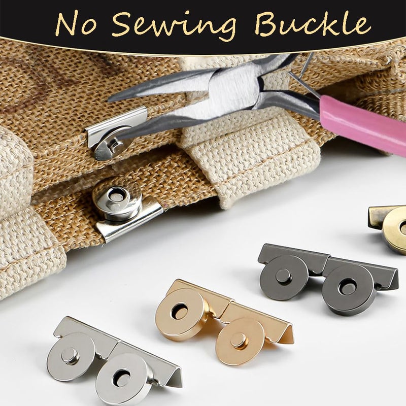 Ouliget No Sewing Required Metal Magnetic Buckle,Seamless Magnetic Bag Clip Purse Clasp,No-Sewing Clip Closures Clothing Bags DIY Crafts,with Needle Nose Pliers,10 Pairs - Image 5
