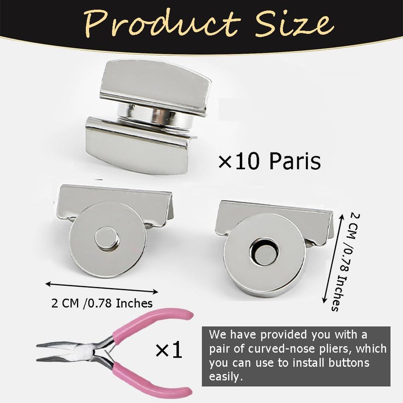 Ouliget No Sewing Required Metal Magnetic Buckle,Seamless Magnetic Bag Clip Purse Clasp,No-Sewing Clip Closures Clothing Bags DIY Crafts,with Needle Nose Pliers,10 Pairs - Image 4