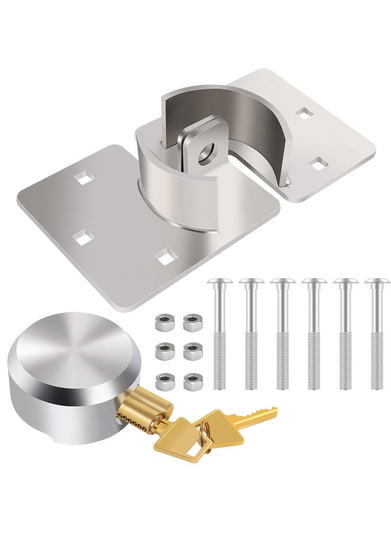 SYOSI Hockey Puck Lock Hidden Shackle Padlock Set with Hasp,Steel Chrome Coating with 2Keys and 6Pcs Original Fixed M8×80MM Bolts+Screws Ideal for Trailer,Vans,Gates and General Security,Easy to Install - Image 1