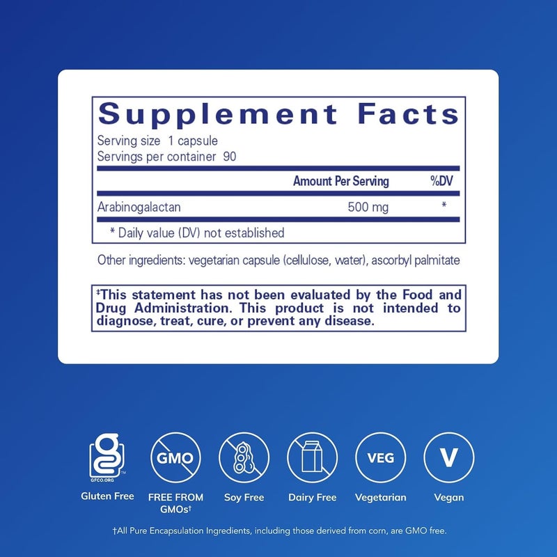 Pure Encapsulations Arabinogalactan - Prebiotic Fiber Supplement for Immune, Liver, and Digestive Health - 90 Capsules - Image 2