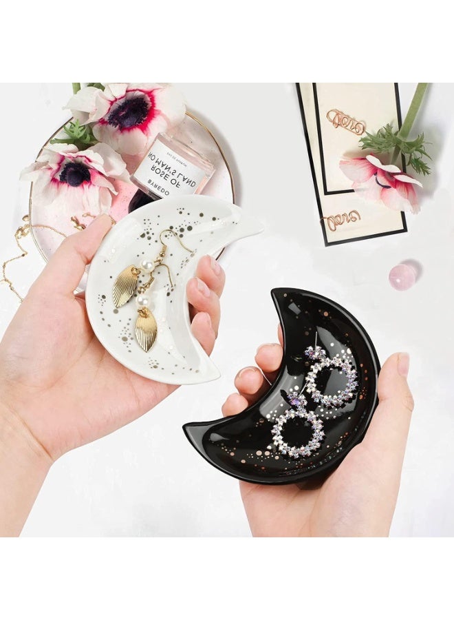 Moon Shape Jewelry Tray, 3pcs/Set Ceramic Moon Decorative Trinket Dish, Organizing Necklace Earrings Keys Jewelry Plate, for Vanity Bathroom Engagement Ring(3 Colors) - Image 5