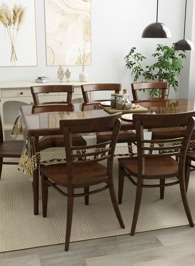 Wings Star Transparent Dining Table Cover for 6 Seater with Lace, 54 x 78 inch Size, Waterproof and Dustproof Table Sheet,Dining Table 6 Seater Waterproof Cover, Transparent Gold - Image 2