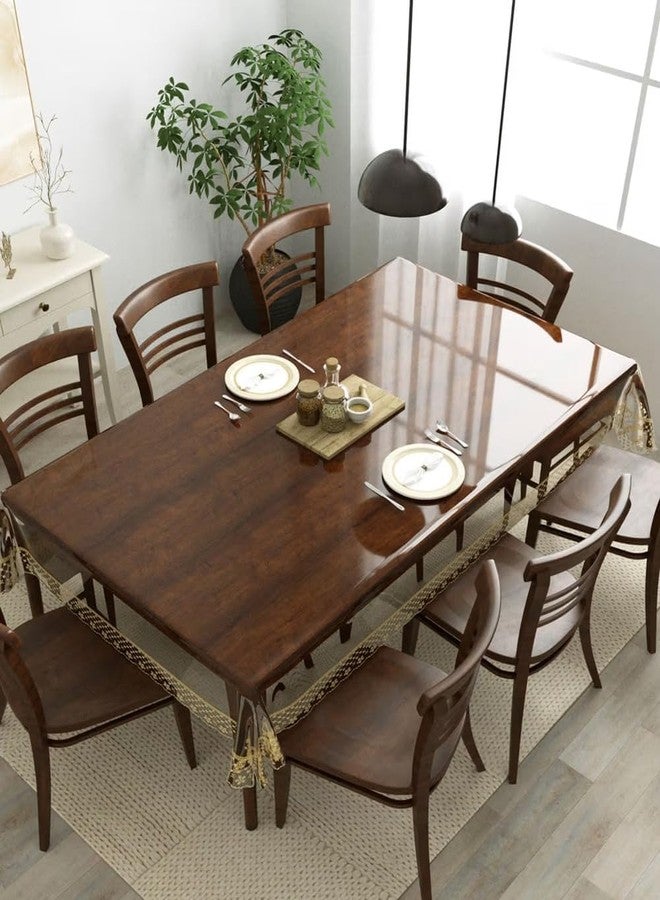 Wings Star Transparent Dining Table Cover for 6 Seater with Lace, 54 x 78 inch Size, Waterproof and Dustproof Table Sheet,Dining Table 6 Seater Waterproof Cover, Transparent Gold - Image 5