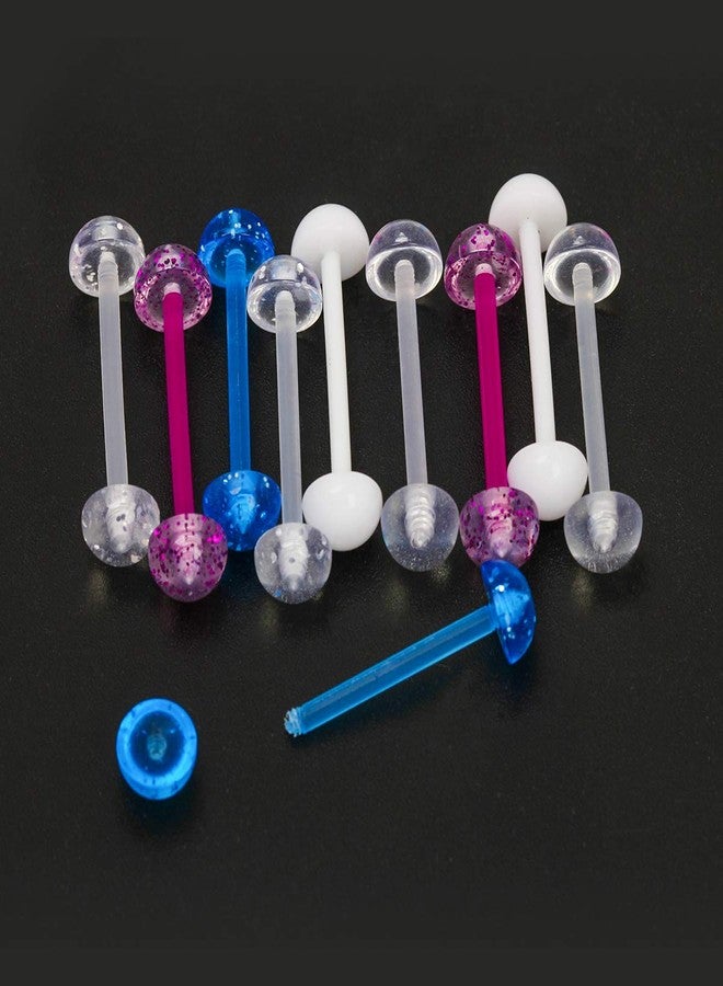 CrazyPiercing 5Pair Acrylic Tongue Rings 14G Flexible Glitter Half Ball Tongue Barbell Retainer Body Piercing Jewelry Bar Length 16mm - Image 3