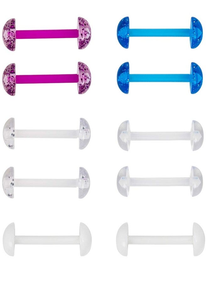 CrazyPiercing 5Pair Acrylic Tongue Rings 14G Flexible Glitter Half Ball Tongue Barbell Retainer Body Piercing Jewelry Bar Length 16mm - Image 1