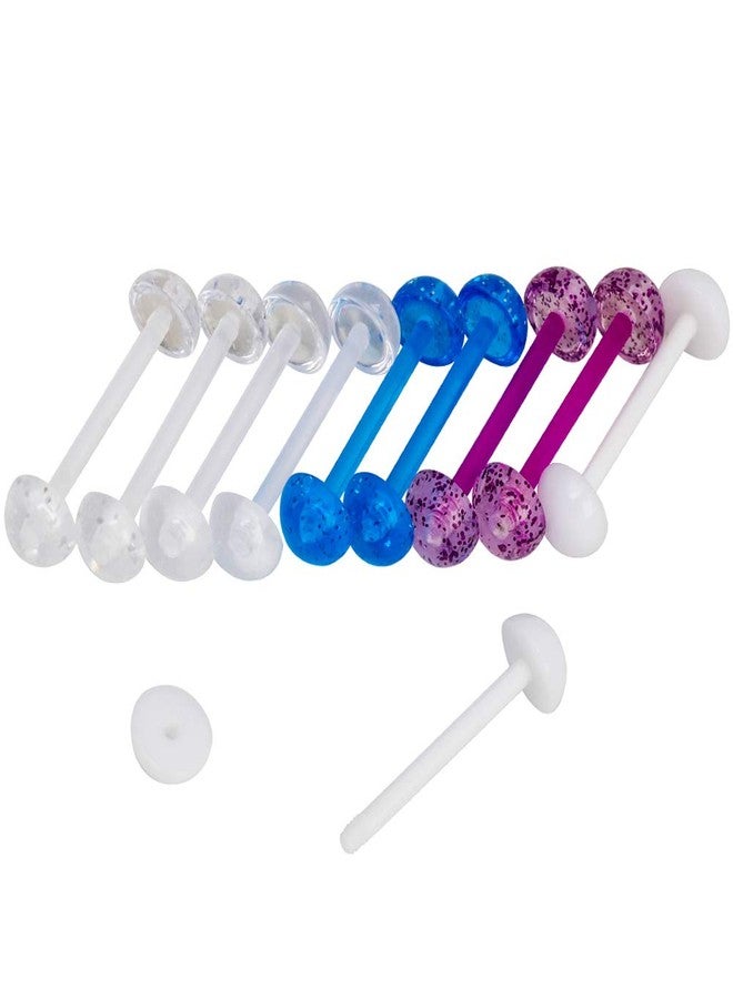 CrazyPiercing 5Pair Acrylic Tongue Rings 14G Flexible Glitter Half Ball Tongue Barbell Retainer Body Piercing Jewelry Bar Length 16mm - Image 2