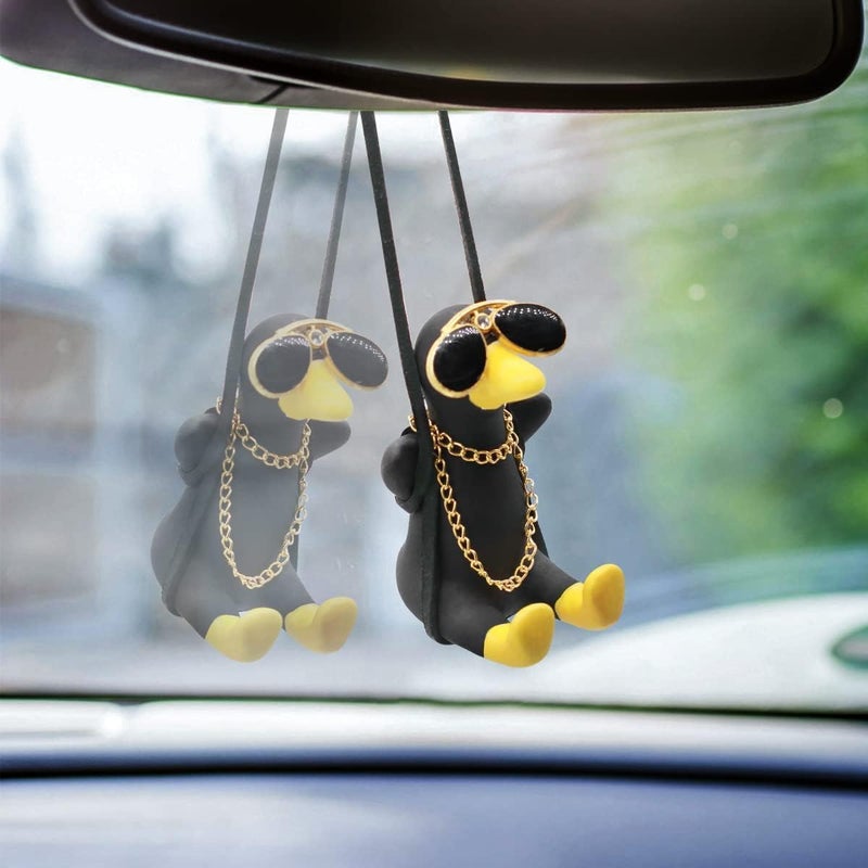 Kiofs Swinging Duck Car Hanging Ornament, Cute Car Hanging Accessories for Rear View Mirror, Car Pendant Black Swinging Sunglasses Duck Hanging Swing - Image 2