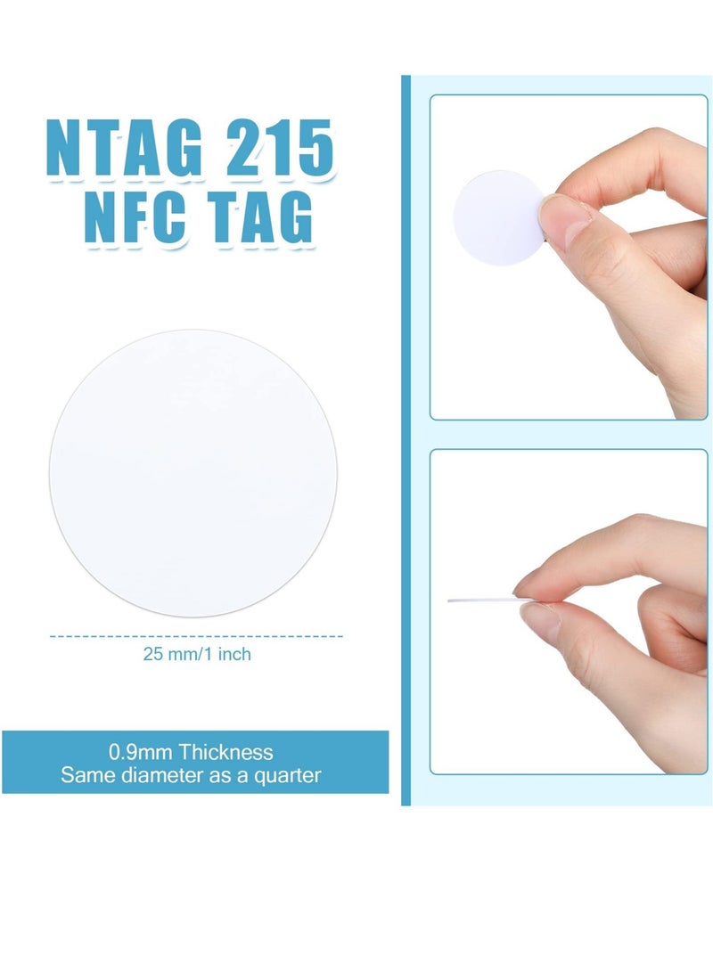 بطاقات NFC 215، 30 قطعة من بطاقات NFC215 فارغة بيضاء اللون من مادة PVC بطاقات NFC متوافقة مع الهواتف المحمولة والأجهزة التي تدعم NFC وAmiibo TagMo، دائرية (25 مم/ 1 بوصة) - Image 2