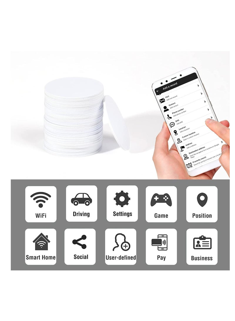 بطاقات NFC 215، 30 قطعة من بطاقات NFC215 فارغة بيضاء اللون من مادة PVC بطاقات NFC متوافقة مع الهواتف المحمولة والأجهزة التي تدعم NFC وAmiibo TagMo، دائرية (25 مم/ 1 بوصة) - Image 3