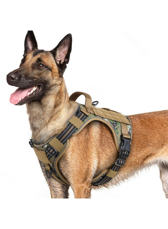 رابيتجو تسخير الكلاب rabbitgoo للكلاب الكبيرة بدون شد، سترة خدمة تكتيكية للحيوانات الأليفة مع مقبض مولي وتحكم، تسخير عسكري قابل للتعديل وعاكس لسهولة المشي والتدريب، بني مموه، كبير - Image 1