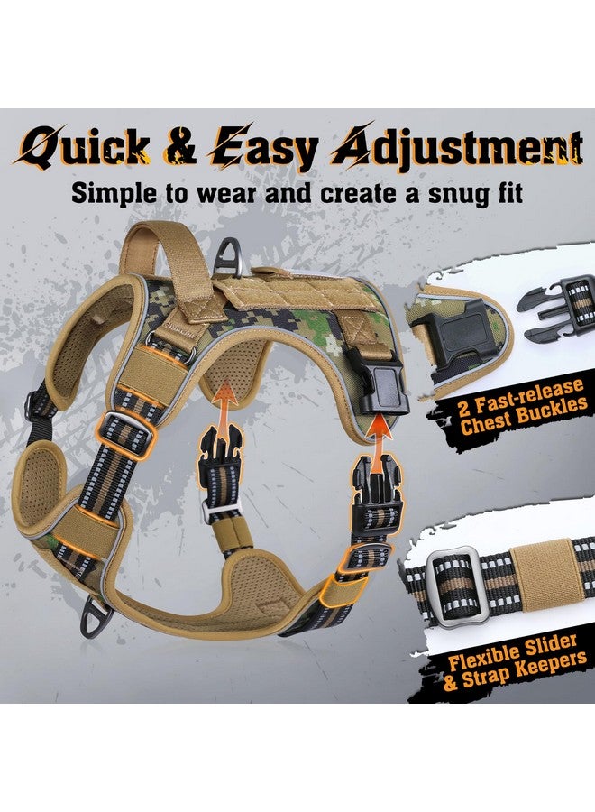 رابيتجو تسخير الكلاب rabbitgoo للكلاب الكبيرة بدون شد، سترة خدمة تكتيكية للحيوانات الأليفة مع مقبض مولي وتحكم، تسخير عسكري قابل للتعديل وعاكس لسهولة المشي والتدريب، بني مموه، كبير - Image 3
