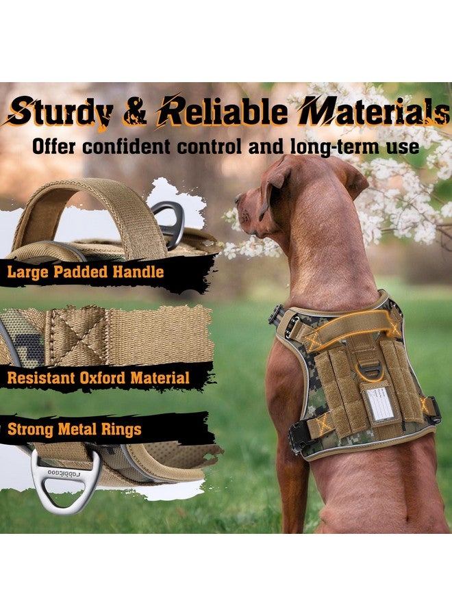 رابيتجو تسخير الكلاب rabbitgoo للكلاب الكبيرة بدون شد، سترة خدمة تكتيكية للحيوانات الأليفة مع مقبض مولي وتحكم، تسخير عسكري قابل للتعديل وعاكس لسهولة المشي والتدريب، بني مموه، كبير - Image 5