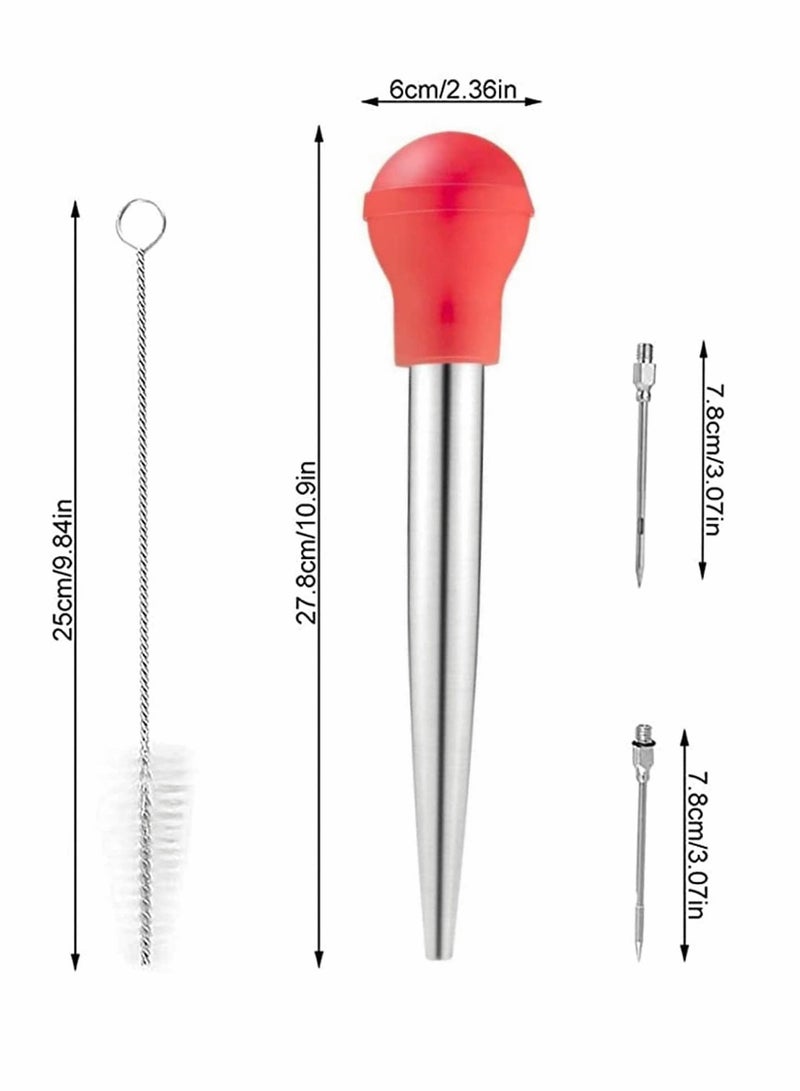 Excefore Barbecue Seasoning Tools Cooking Set, Food-Grade Stainless Steel Meat Baster Syringe, 2 Marinade Needles and Cleaning Brush (Red) - Image 3