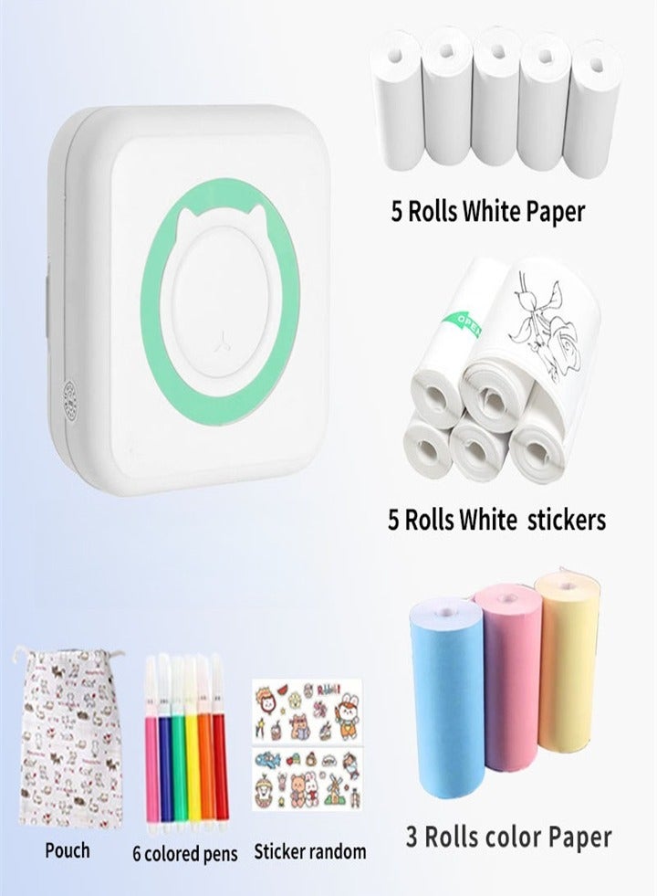 Comes with 13 rolls of paper, thermal label printer, portable mini photo printer, rechargeable bluetooth inkless printer for Android and iOS smartphones - Image 1