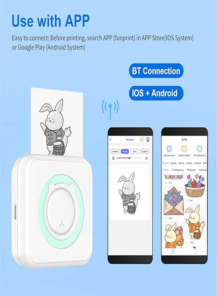 Comes with 13 rolls of paper, thermal label printer, portable mini photo printer, rechargeable bluetooth inkless printer for Android and iOS smartphones - Image 3