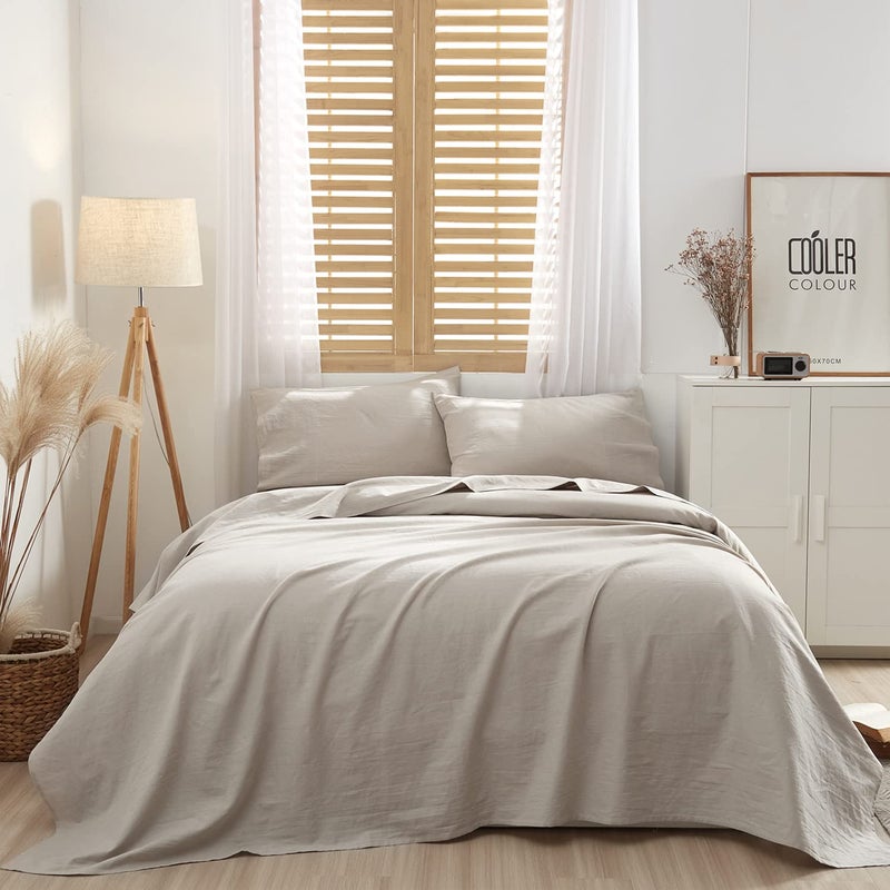 HYPREST 100 Washed Linen Sheets Queen 4 Pcs Super Soft Breathable Durable Luxury Natural Linen Bed Sheets Deep Pocket MoistureWicking Cool Sheets for Hot Sleepers