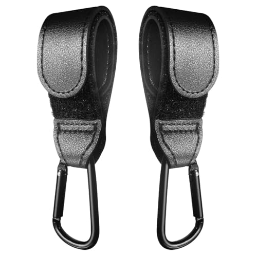 TraveEssentialz 2 pc Stroller Hook for Multipurpose Use | PU Leather Hook for Bag Hanging | Travel Essential Item (Black) - Image 1