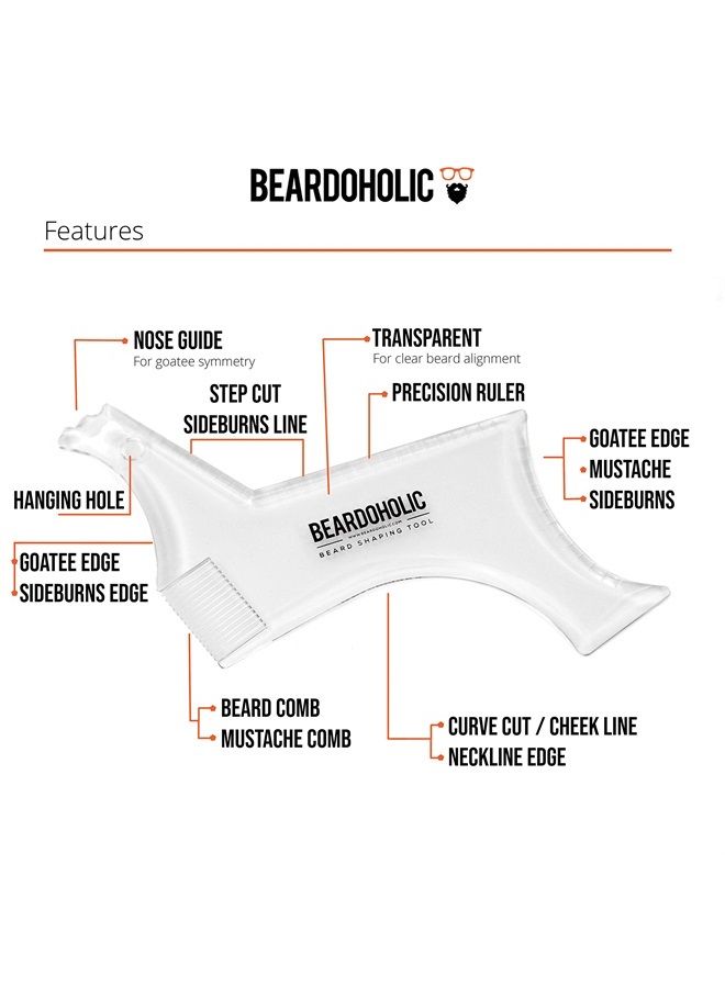 Beardoholic Beard Shaping Tool – 9-in-1 Completely Transparent Design – Achieve Perfectly Precise Lines and Any Beard Shape – Lineup Pencil, Built-In Comb and Trimming Scissors for Maximum Accuracy - Image 2